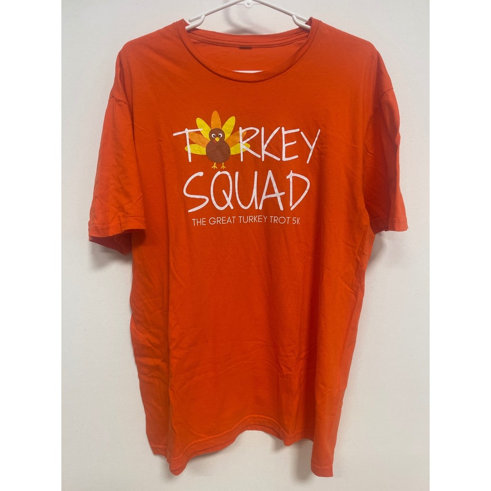 Turkey Squad The Great Turkey Trot 5K Orange Graphic T-Shirt Mens XL Holiday Run